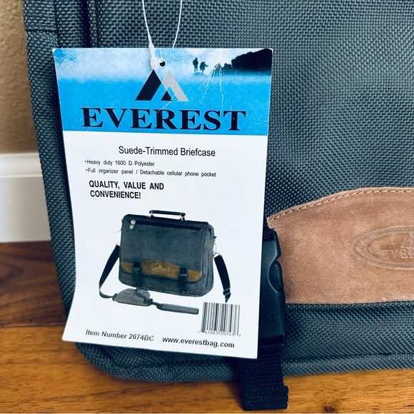 Everest Suede Trimmed Briefcase Laptop Bag Olive Green NWT - Picture 3 of 11
